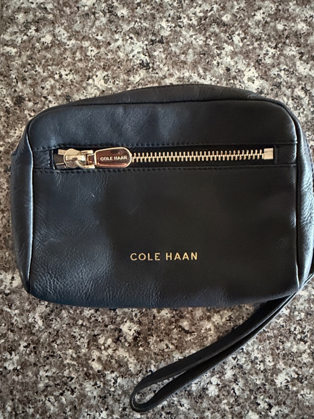 Cole Haan Black Leather Wristlet Clutch with Gold Hardware Vintage